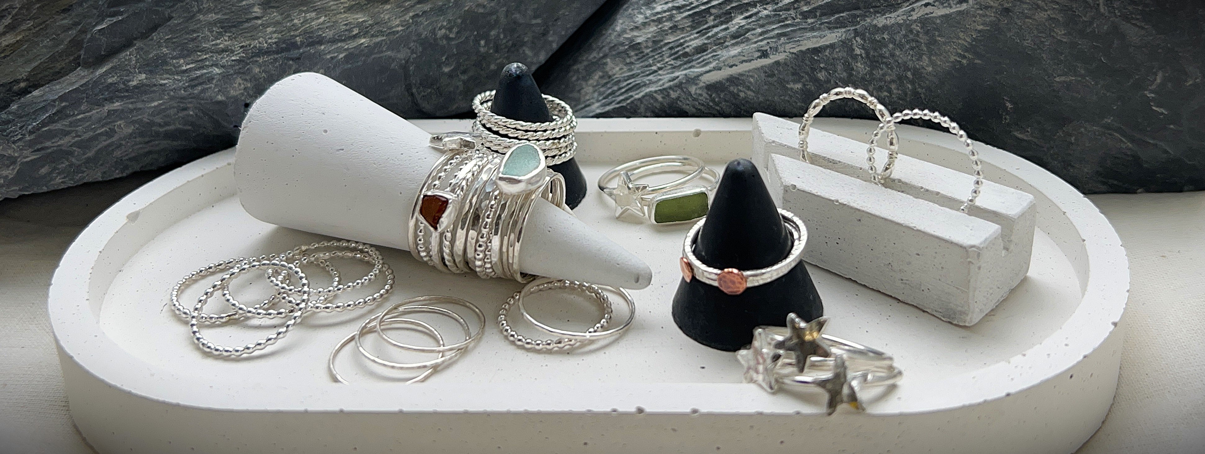 A collection of Sterling silver and Gold filled stacking rings