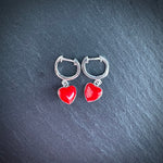 Red love heart Sterling silver hoop earrings
