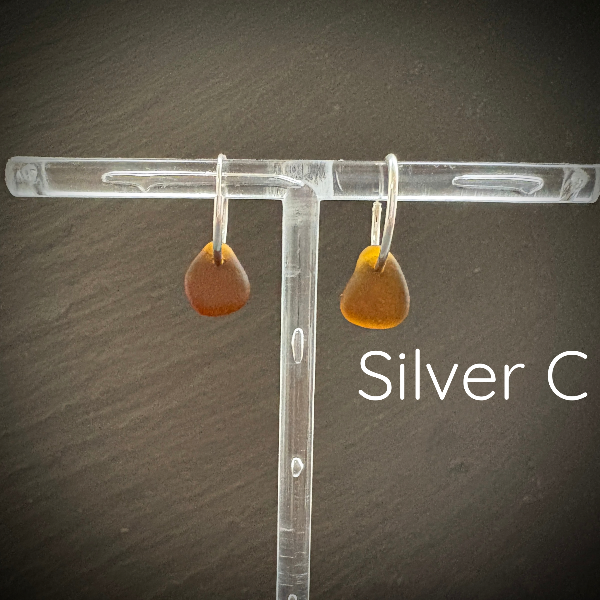 Sterling Silver Coffee coloured Sea Glass hoop earrings