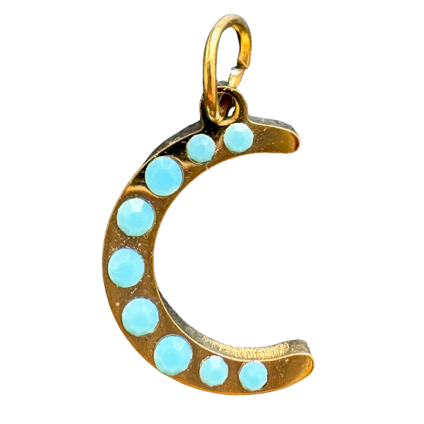 Turquoise studded gold moon charm bar charm