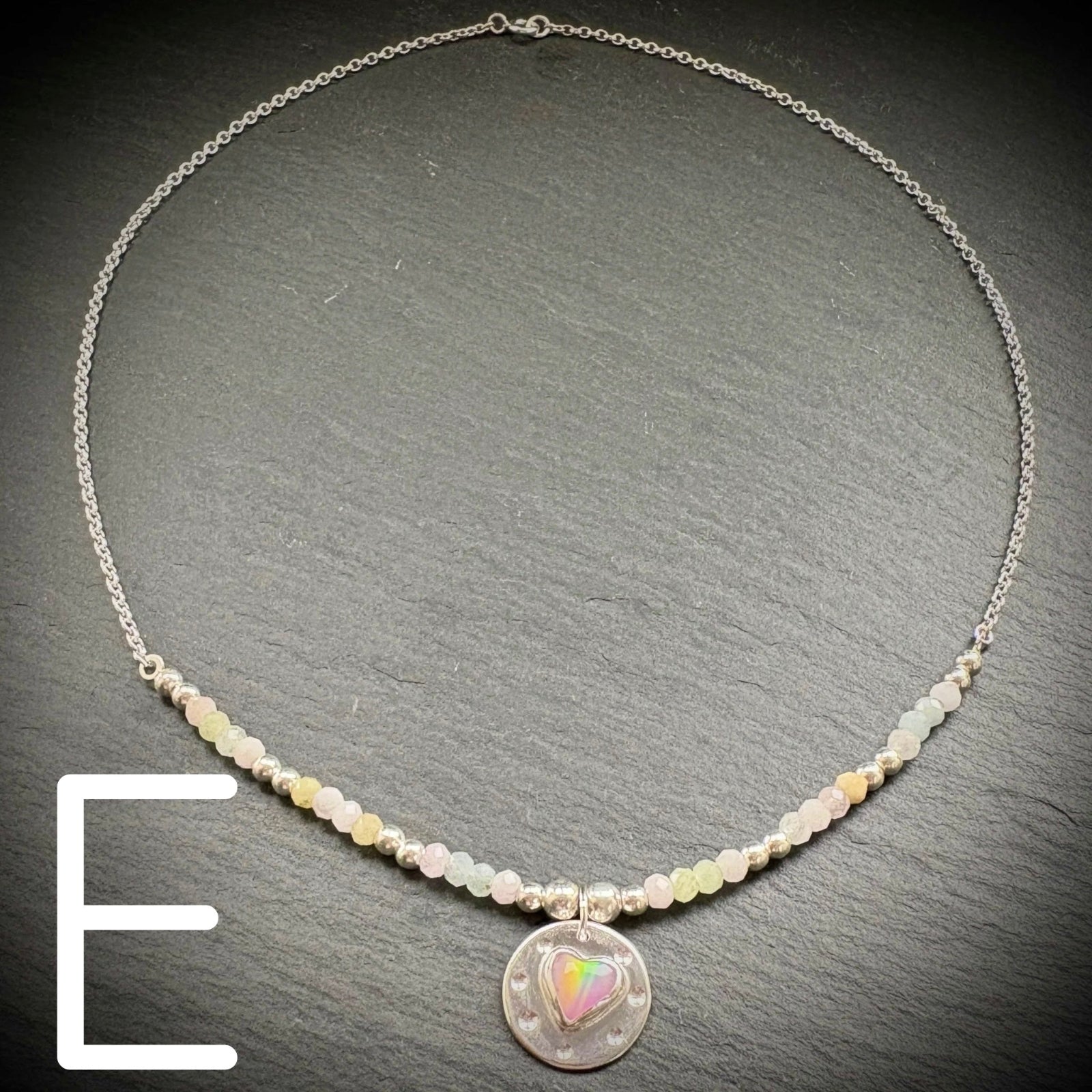 Sterling silver Aurora opal heart necklace