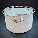Bow charm Sterling silver bangle gold plated and silver bows