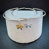 Bow charm Sterling silver bangle gold plated and silver bows