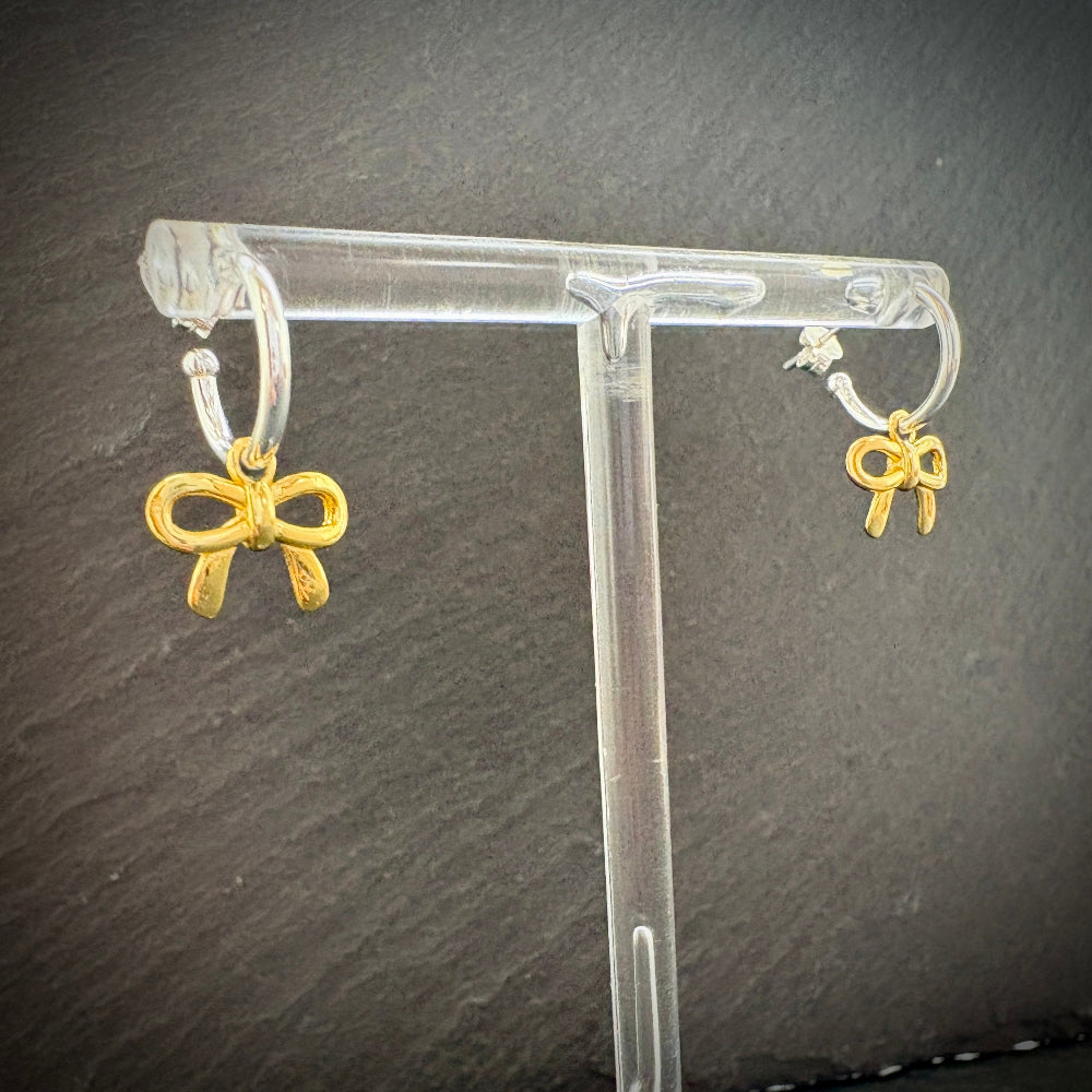 Bow charm Sterling silver earrings Gold plated