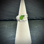 Bright green Sea glass Sterling silver adjustable ring