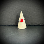 Bright red Sea glass adjustable silver ring