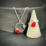 Bright red Sea glass adjustable silver ring and Seren star necklace