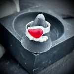 Bright red sea glass ring with pebbles
