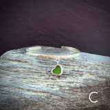 Rock Pool Sterling Silver Heart Sea Glass cuff bangle