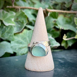 Large Sea blue Sea Glass adjustable Sterling Silver ring