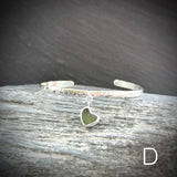 Rock Pool Sterling Silver Heart Sea Glass cuff bangle