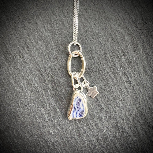Silver Sea pottery stacking necklace