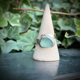 Large Sea blue Sea Glass adjustable Sterling Silver ring