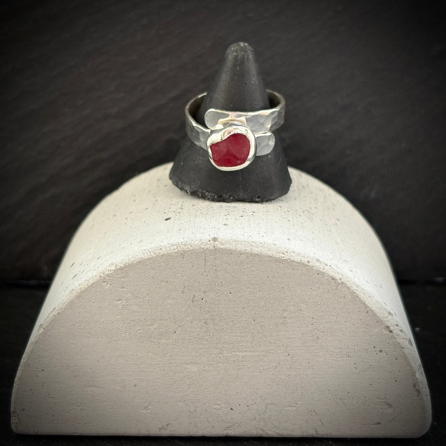 Sterling Silver red Sea Glass ring