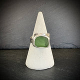 Sea Green Sea Glass adjustable Sterling Silver ring b