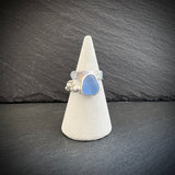 Blue Sea Glass adjustable Sterling Silver ring with pebbles A