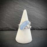 Blue Sea Glass adjustable Sterling Silver ring with pebbles B
