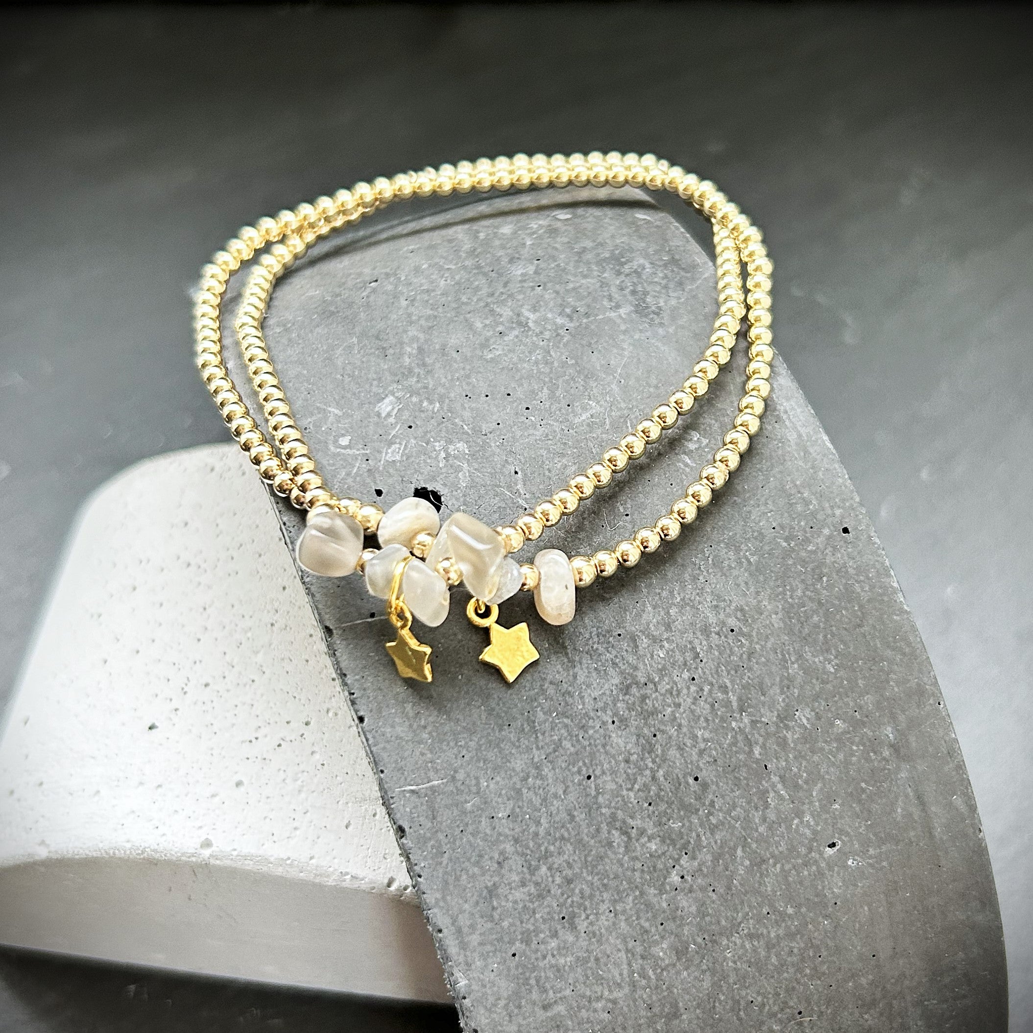 Gold Moonstone stacking bracelet with Star charm – Seren Popi