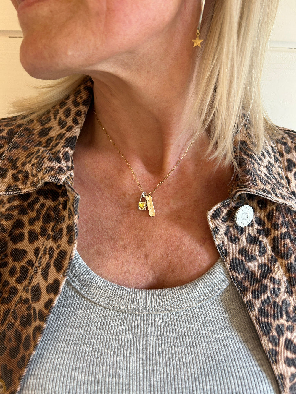 Gold Padlock charm necklace