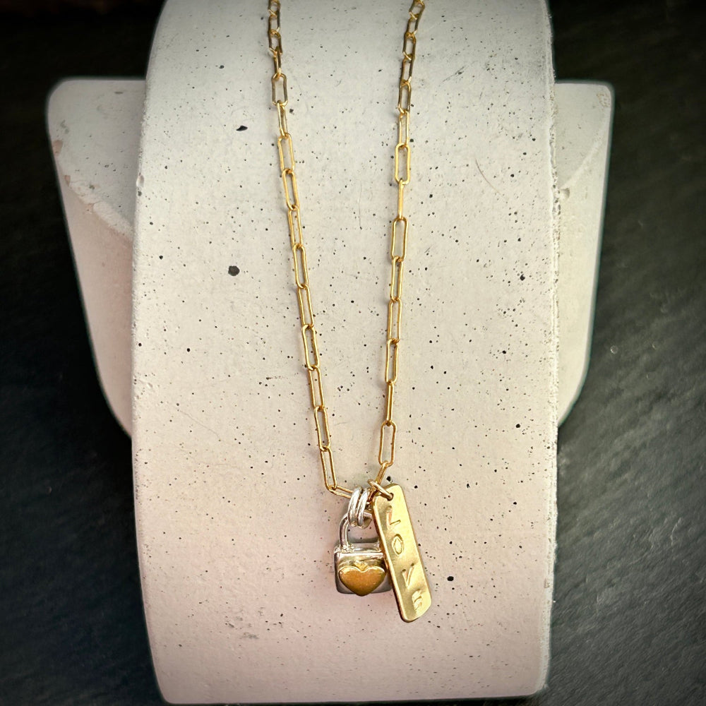Gold padlock love stack necklace