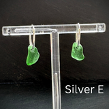Green Sea glass Silver earring hoops