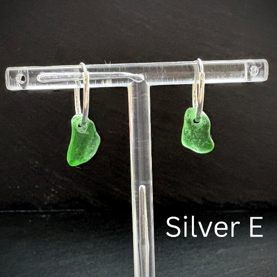 Green Sea glass Silver earring hoops