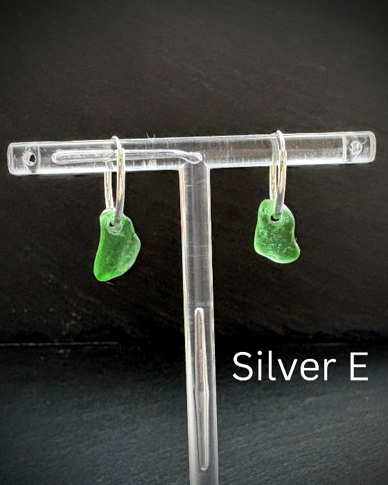 Green Sea glass Silver earring hoops