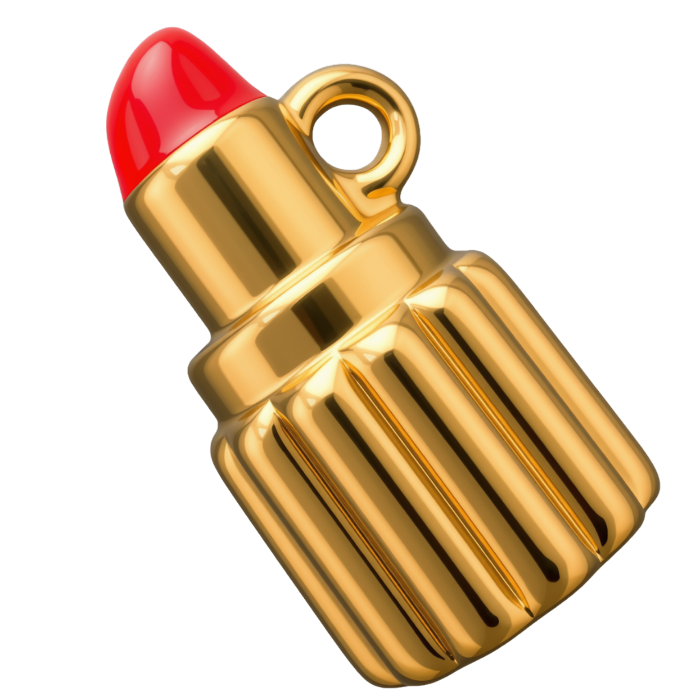 Tiny gold lipstick charm bar charm