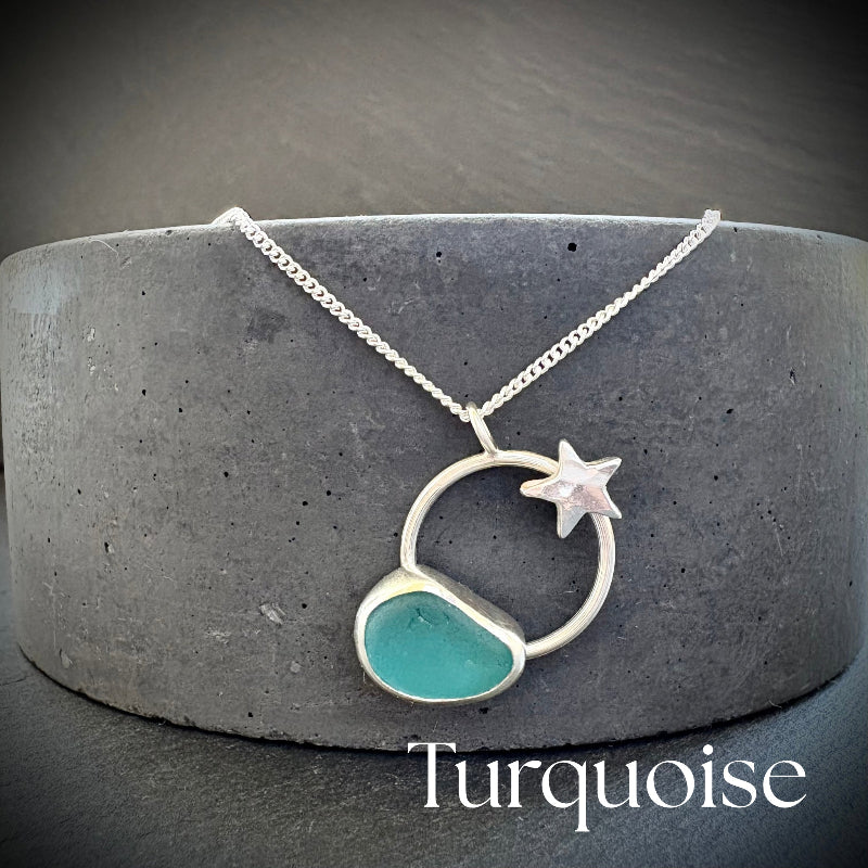 Turquoise Sea Glass Seren Star Silver necklace