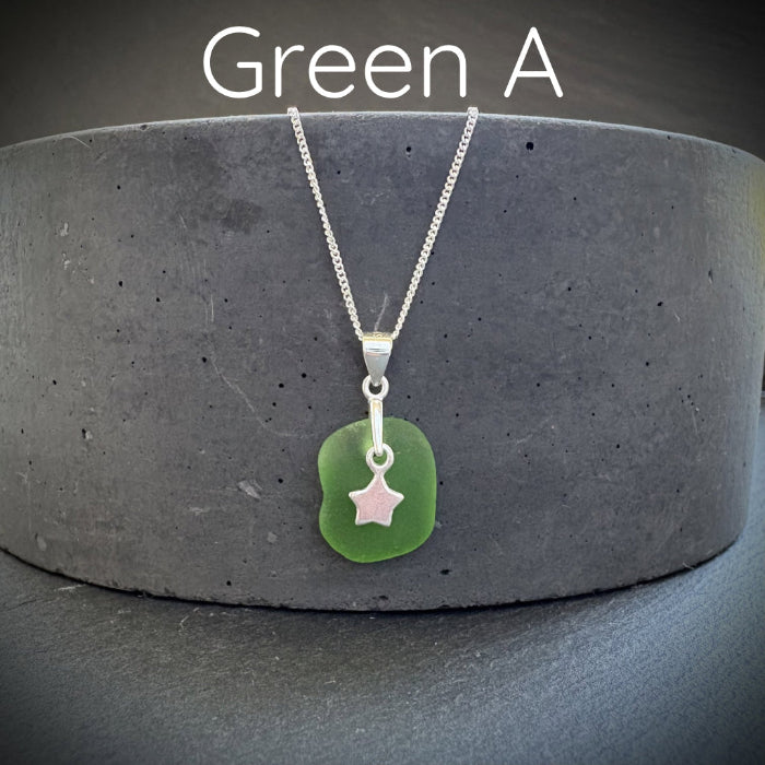 green small sea glass silver necklace