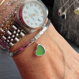 Rock Pool Sterling Silver Heart Sea Glass cuff bangle