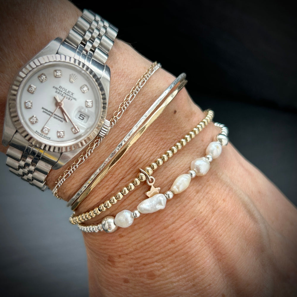 Pearl pop Sterling silver beaded stacking bracelet