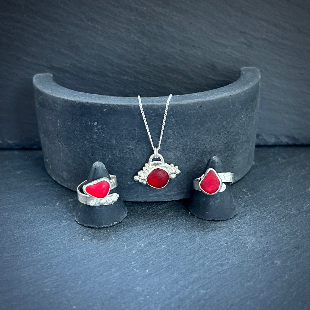 Red Sea glass silver jewellery