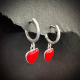 Red heart silver earrings