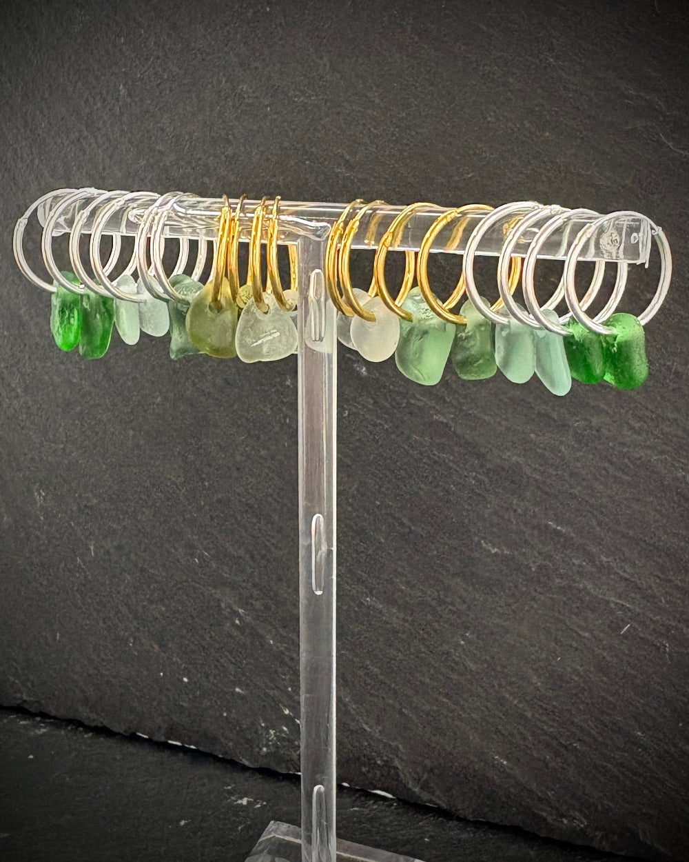 Sea glass earring hoops in Sterling Silver and Gold plated