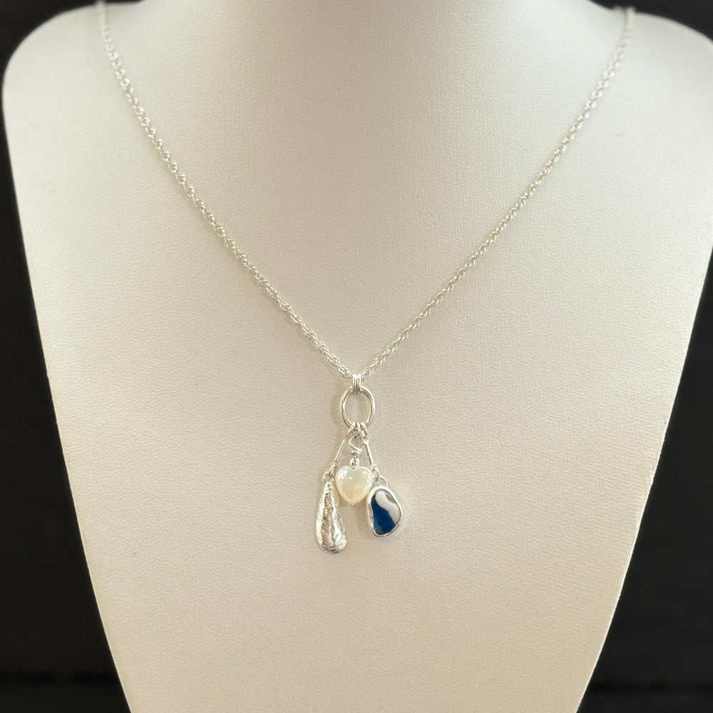 Sea glass Sea Talisman charm necklace with Sterling Silver rope chain (h)