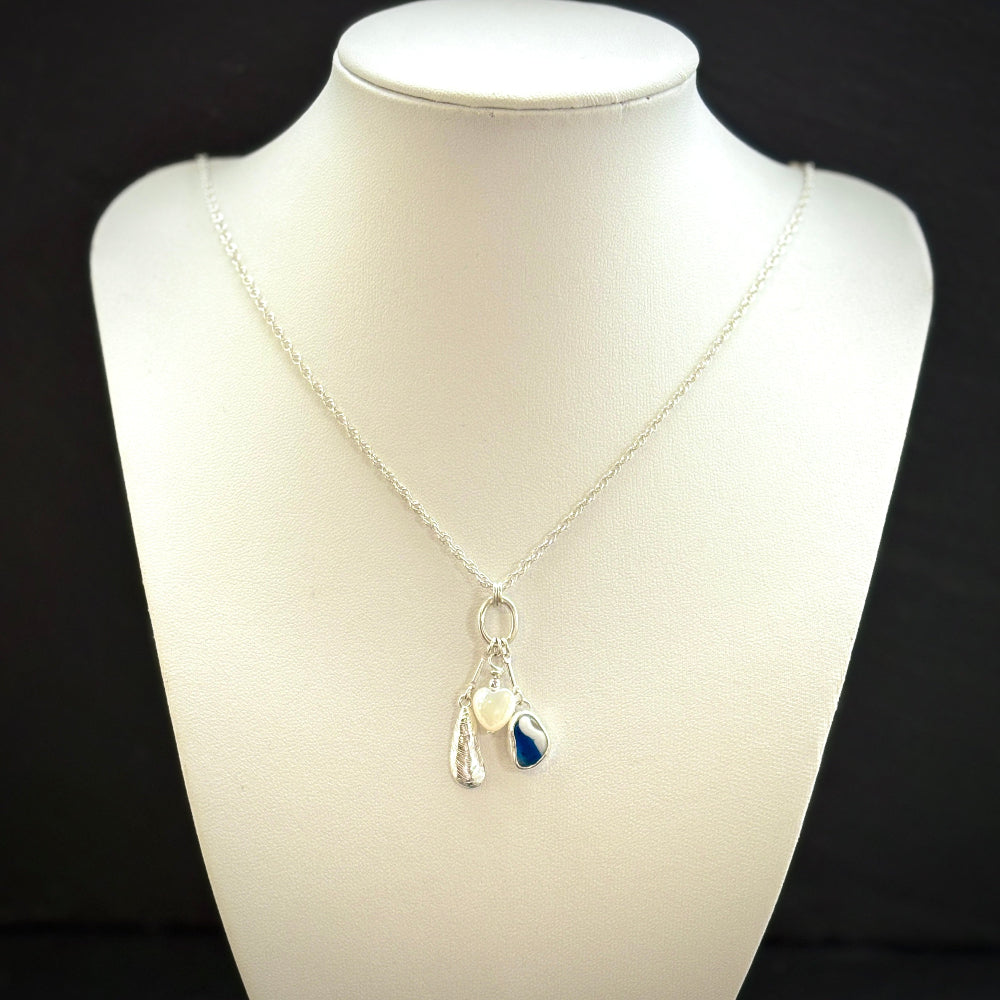 Sea glass Sea Talisman charm necklace with Sterling Silver rope chain (h)