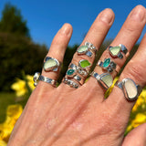 Sea glass adjustable sterling silver rings