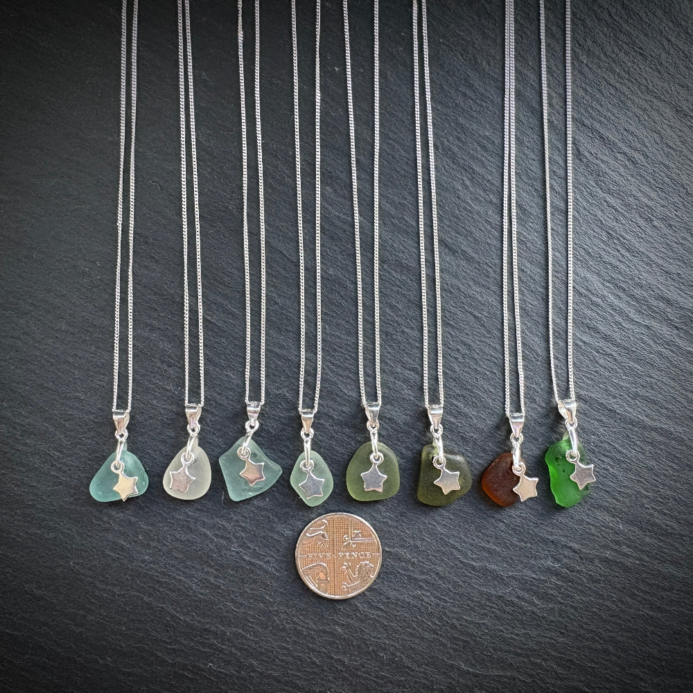 Set of silver sea glass necklaces 
