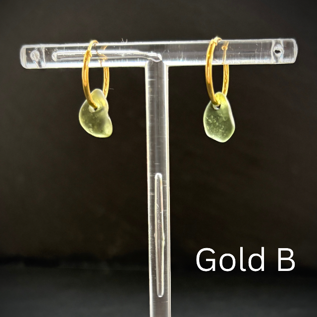 Sea Green Sea glass Gold earring hoops