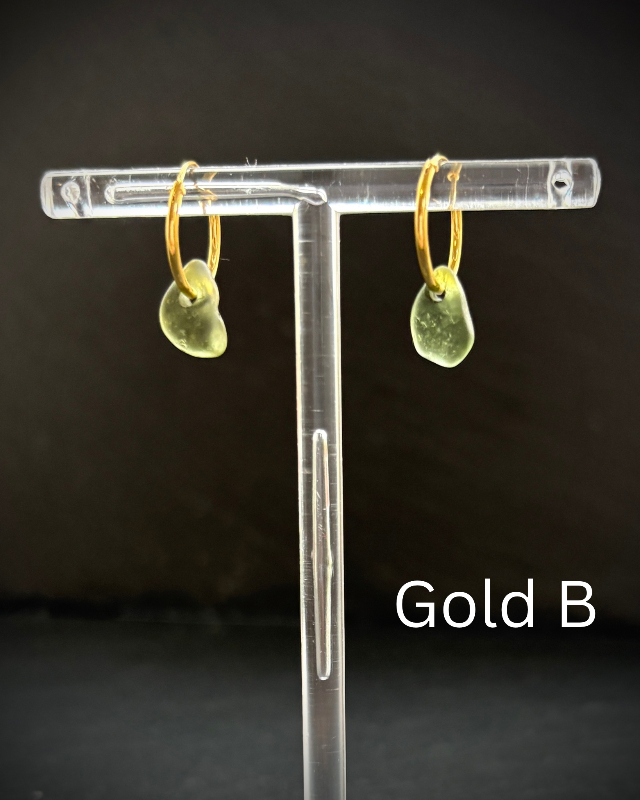 Sea Green Sea glass Gold earring hoops