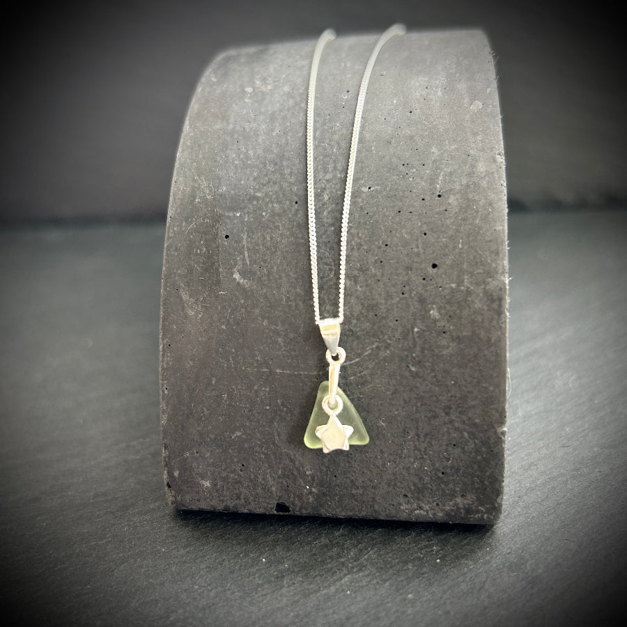 Sea Green sea glass necklace with silver star