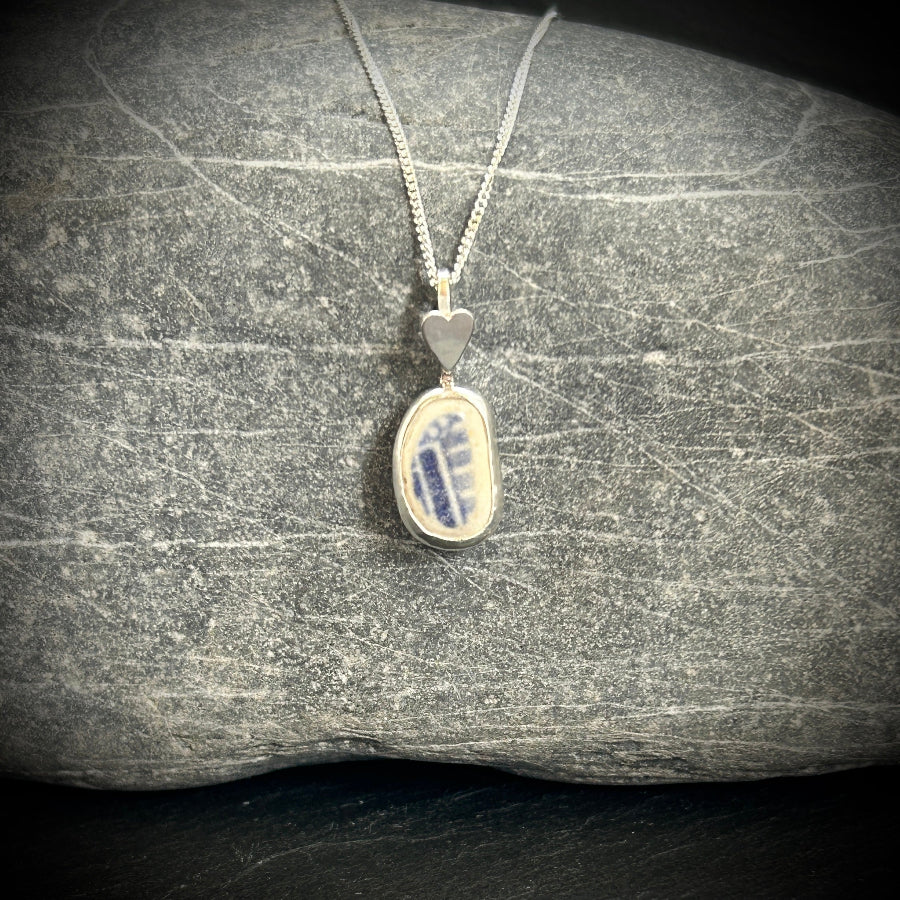 Sea Pottery and Sterling silver heart necklace b