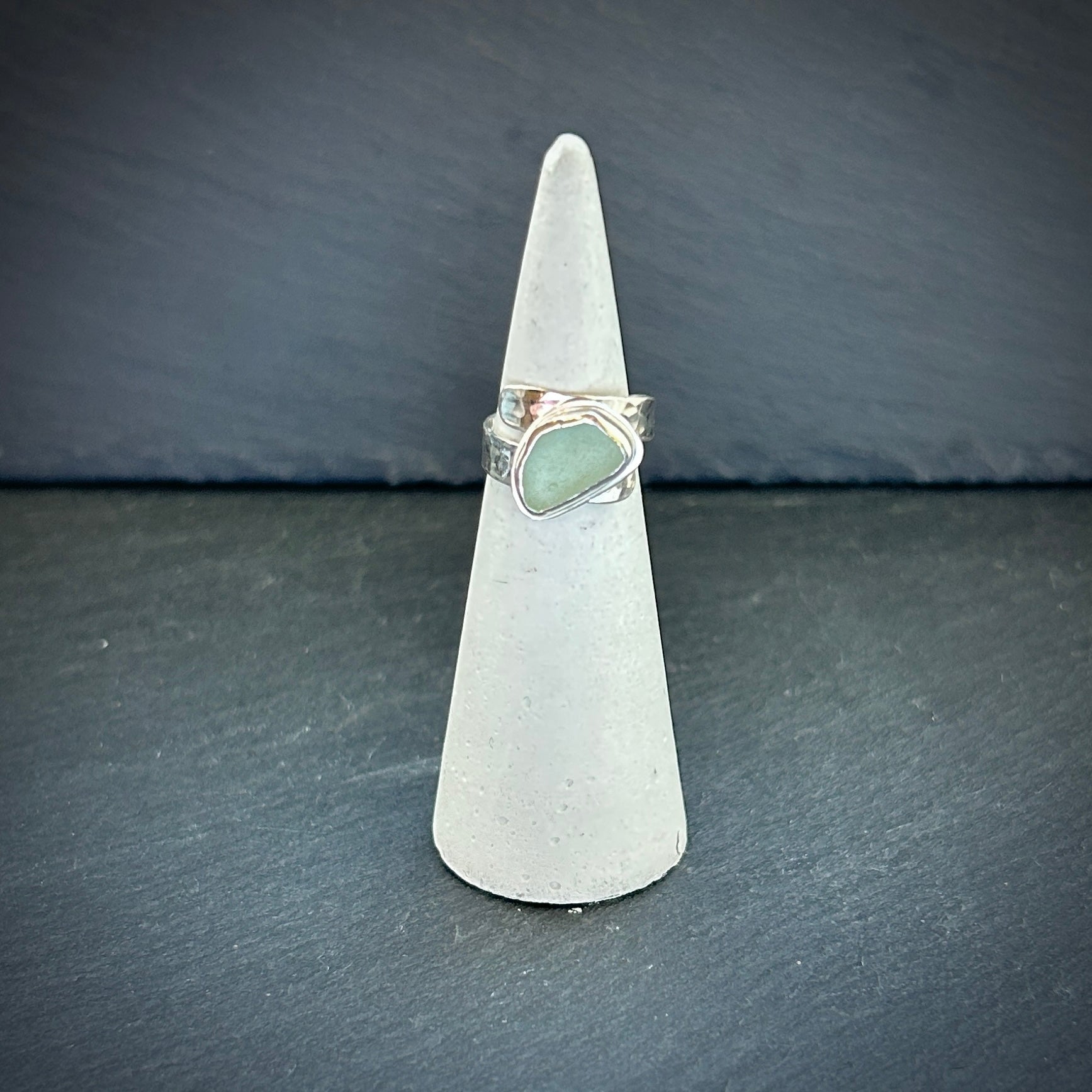 Sea foam Sea glass Sterling silver adjustable ring a