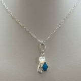 Sea glass Sea Talisman charm necklace with Sterling Silver Paperclip  chain (g)