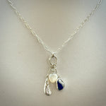 Sea glass Sea Talisman charm necklace with Sterling Silver Paperclip  chain (h)