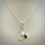 Sea glass Sea Talisman charm necklace with Sterling Silver Paperclip  chain (h)