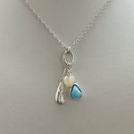 Sea glass Sea Talisman charm necklace with Sterling Silver Rope  chain (f)