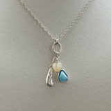 Sea glass Sea Talisman charm necklace with Sterling Silver Rope  chain (f)