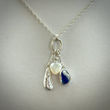 Sea glass Sea Talisman charm necklace with Sterling Silver rope chain (h)